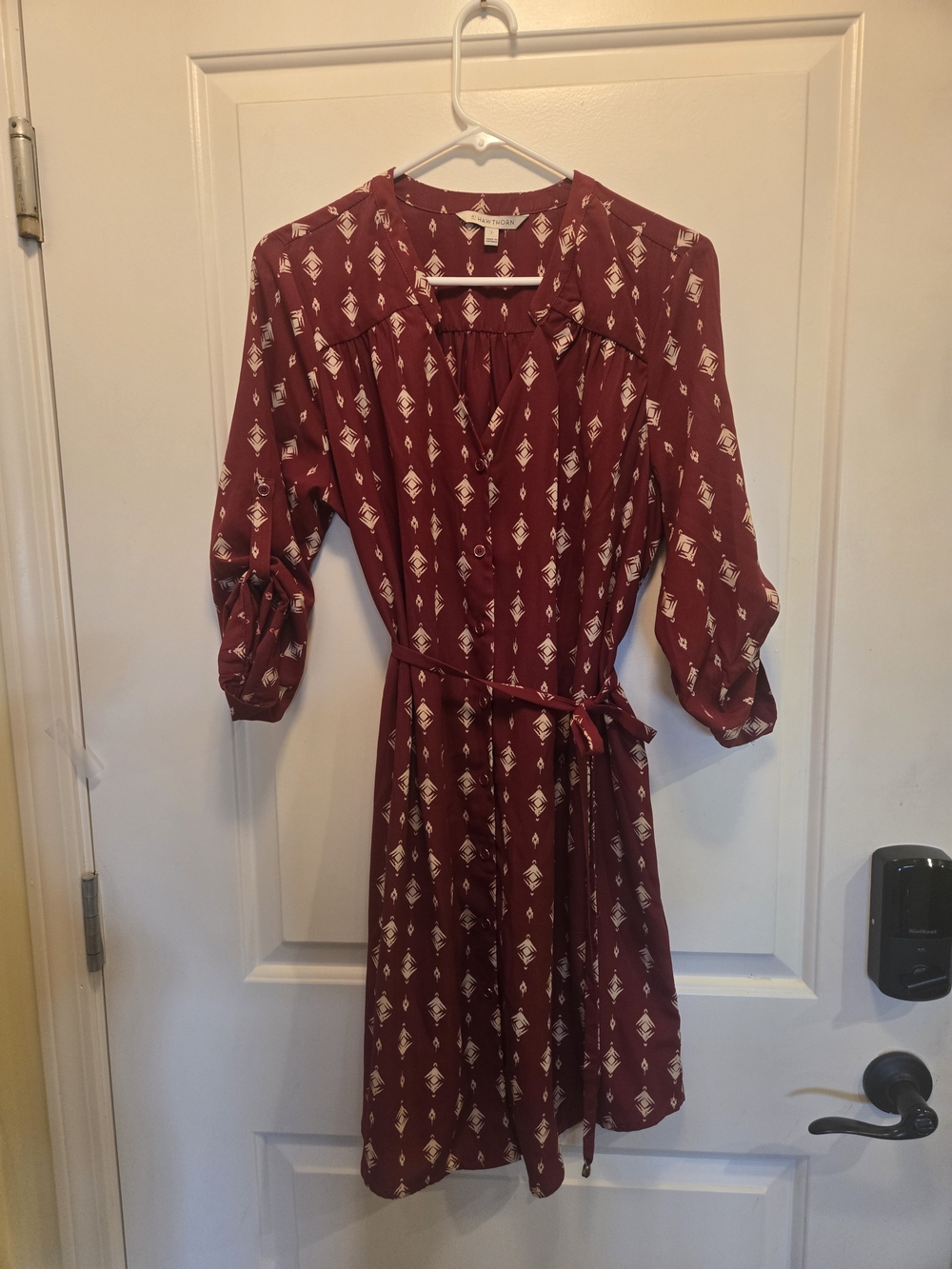 41 Hawthorn Maroon Printed Button-Front Midi Dress